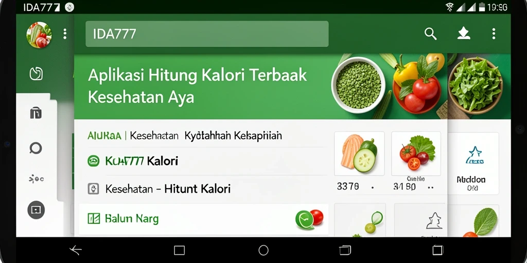 Tampilan antarmuka IDA777 menampilkan penghitungan kalori yang sederhana dan informatif.