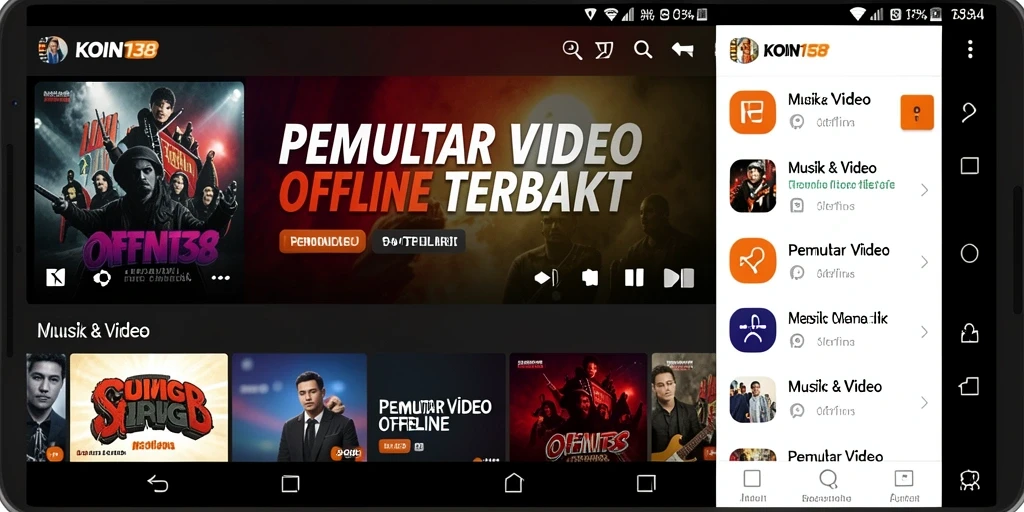Tampilan antarmuka pengguna KOIN138 untuk Pemutar Video Offline yang sederhana dan menarik.