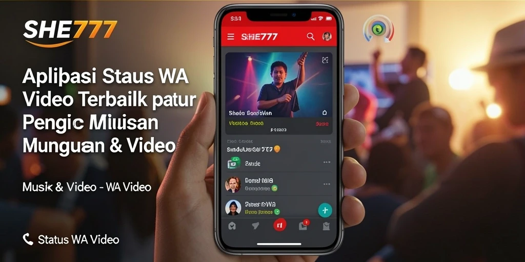 Antarmuka SHE777 menampilkan koleksi Status WA Video yang menarik.